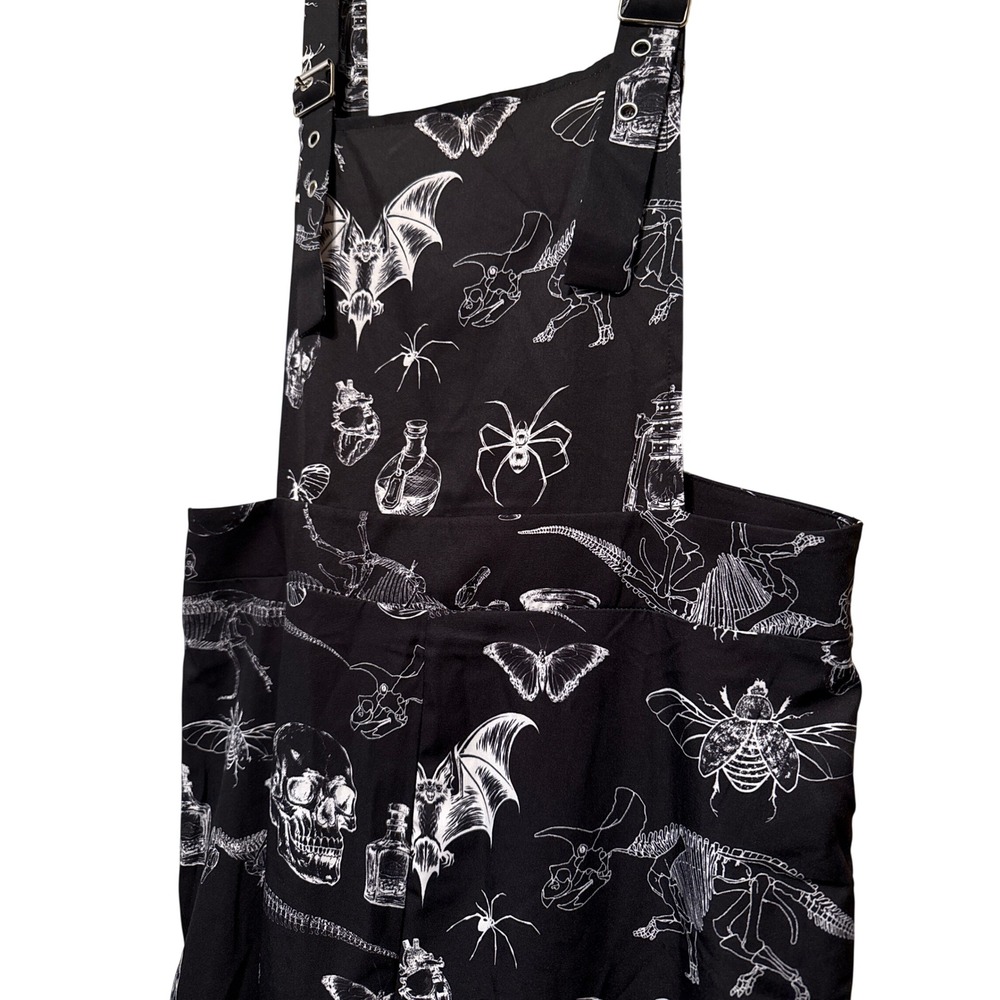 Romwe Gothic Curiosity Print Wide Leg Overalls Black Bats Skulls Size L US 8/10